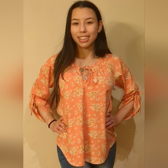 Lc Lauren Conrad Pink White Boho Floral Blouse Small - Picture 7 of 7